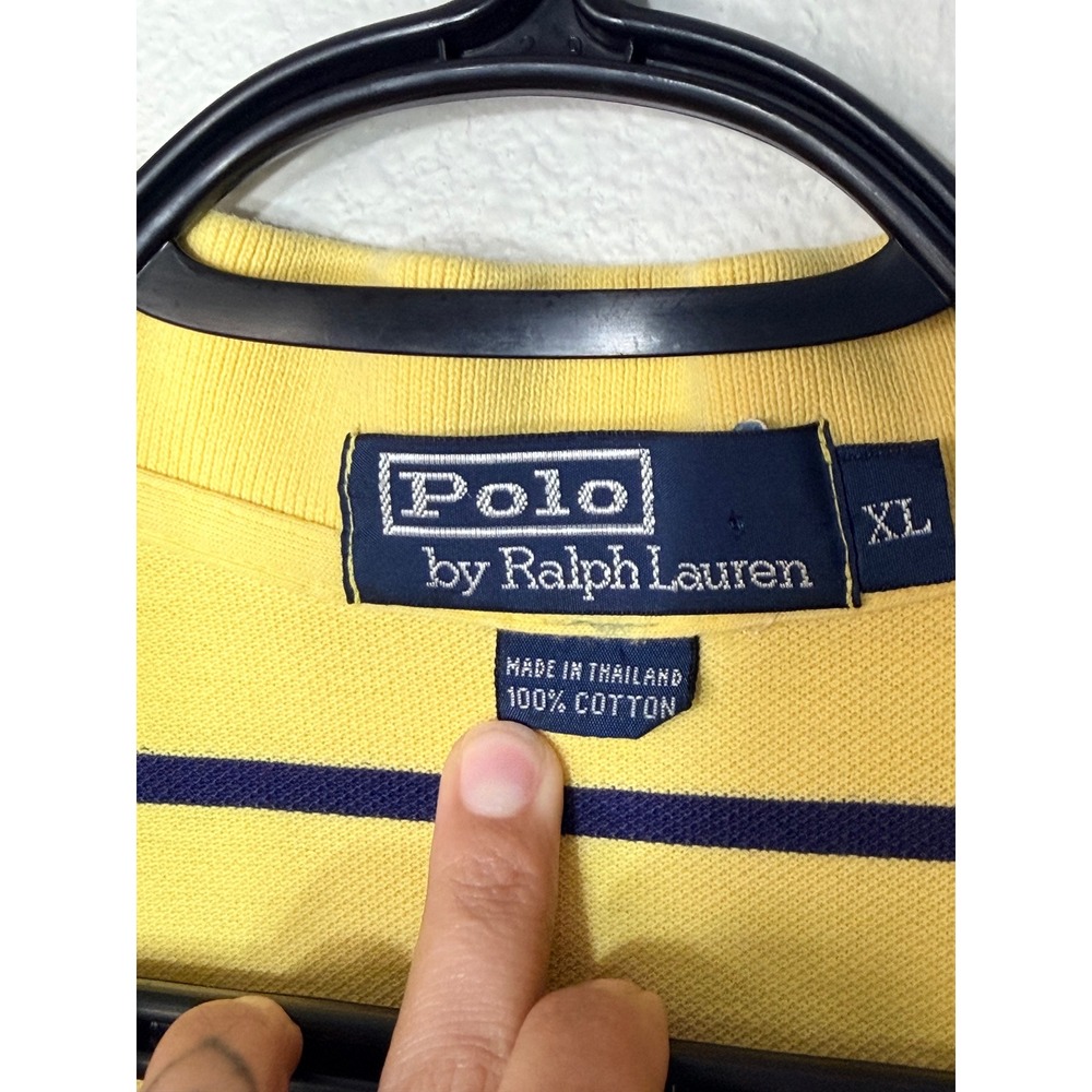 Polo Ralph Lauren Mens XL Yellow Striped Short Sleeve Cotton Pique Polo Shirt - Picture 3 of 7